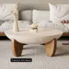 Curva 30" Round Concrete-Look Fiberglass Coffee Table with Wood Legs – Beige – Walnut – 95cm
