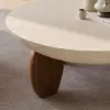 Curva 30" Round Concrete-Look Fiberglass Coffee Table with Wood Legs – Beige – Walnut – 95cm