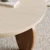 Curva 30" Round Concrete-Look Fiberglass Coffee Table with Wood Legs – Beige – Walnut – 95cm