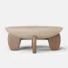 Curva 30" Round Concrete-Look Fiberglass Coffee Table with Wood Legs – Beige – Walnut – 95cm