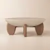 Curva 30" Round Concrete-Look Fiberglass Coffee Table with Wood Legs – Beige – Walnut – 95cm