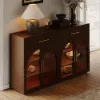 Arune 63" Walnut Wood Sideboard with Storage & Light