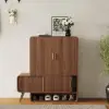 37" Ash Wood Veneer Fluted Shoe Storage Entryway Cabinet, Left Hand