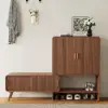 37" Ash Wood Veneer Fluted Shoe Storage Entryway Cabinet, Left Hand