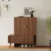 37" Ash Wood Veneer Fluted Shoe Storage Entryway Cabinet, Left Hand