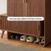 37" Ash Wood Veneer Fluted Shoe Storage Entryway Cabinet, Left Hand