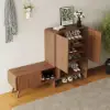 37" Ash Wood Veneer Fluted Shoe Storage Entryway Cabinet, Left Hand