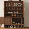 37" Ash Wood Veneer Fluted Shoe Storage Entryway Cabinet, Left Hand