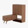 37" Ash Wood Veneer Fluted Shoe Storage Entryway Cabinet, Left Hand