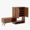 37" Ash Wood Veneer Fluted Shoe Storage Entryway Cabinet, Left Hand