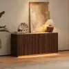 Aura 65" Ash Wood Slatted Walnut TV Stand with Sintered Stone Top