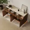 Aura 65" Ash Wood Slatted Walnut TV Stand with Sintered Stone Top