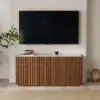Aura 65" Ash Wood Slatted Walnut TV Stand with Sintered Stone Top