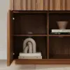 Aura 65" Ash Wood Slatted Walnut TV Stand with Sintered Stone Top