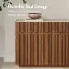 Aura 65" Ash Wood Slatted Walnut TV Stand with Sintered Stone Top