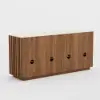 Aura 65" Ash Wood Slatted Walnut TV Stand with Sintered Stone Top