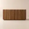 Aura 65" Ash Wood Slatted Walnut TV Stand with Sintered Stone Top