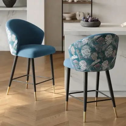 Arcora Blue Velvet Counter Stool with Upholstered, 1 Piece