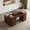 Velign 65" L-Shape Walnut Executive Desk with Drawers & Cabinet Right Hand