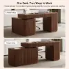 Velign 65" L-Shape Walnut Executive Desk with Drawers & Cabinet Right Hand