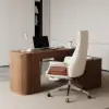 Velign 65" L-Shape Walnut Executive Desk with Drawers & Cabinet Right Hand