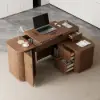 Velign 65" L-Shape Walnut Executive Desk with Drawers & Cabinet Right Hand