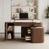 Velign 65" L-Shape Walnut Executive Desk with Drawers & Cabinet Right Hand