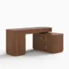 Velign 65" L-Shape Walnut Executive Desk with Drawers & Cabinet Right Hand