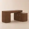 Velign 65" L-Shape Walnut Executive Desk with Drawers & Cabinet Right Hand