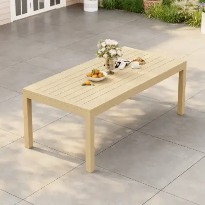 Wevara 78" Natural-Finish Aluminium Slatted Outdoor Dining Table in Natural
