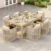 Wevara 78" Natural-Finish Aluminium Slatted Outdoor Dining Table in Natural