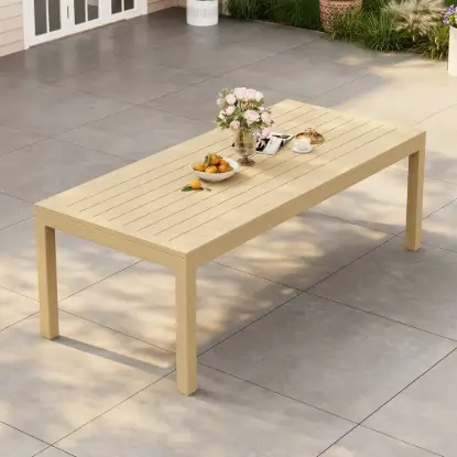 Wevara 86.6" Natural-Finished Aluminium Slatted Outdoor Dining Table in Natural