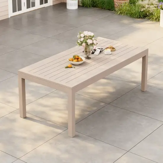 Wevara 78" Sand-Finished Aluminium Slatted Outdoor Dining Table in Sand