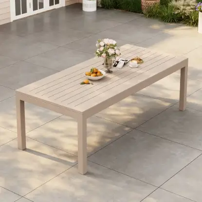 Wevara 87" Sand-Finished Aluminum Slatted Outdoor Dining Table in Sand