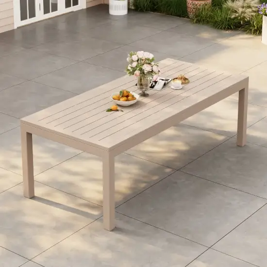 Wevara 87" Sand-Finished Aluminum Slatted Outdoor Dining Table in Sand