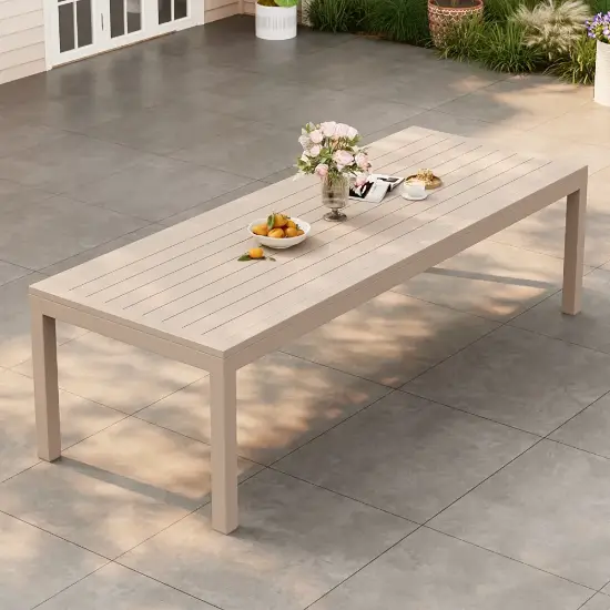 Wevara 104" Sand-Finished Aluminum Slatted Outdoor Dining Table in Sand