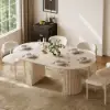 Modern 47"-79" Extendable Whitewash Wood Dining Table with Fluted Base, Seats 4-6