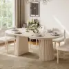 Modern 47"-79" Extendable Whitewash Wood Dining Table with Fluted Base, Seats 4-6