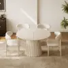 Modern 47"-79" Extendable Whitewash Wood Dining Table with Fluted Base, Seats 4-6