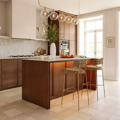 Picture of Modern 183 cm Faux Travertine Sintered Stone Kitchen Island with Storage & LED Light