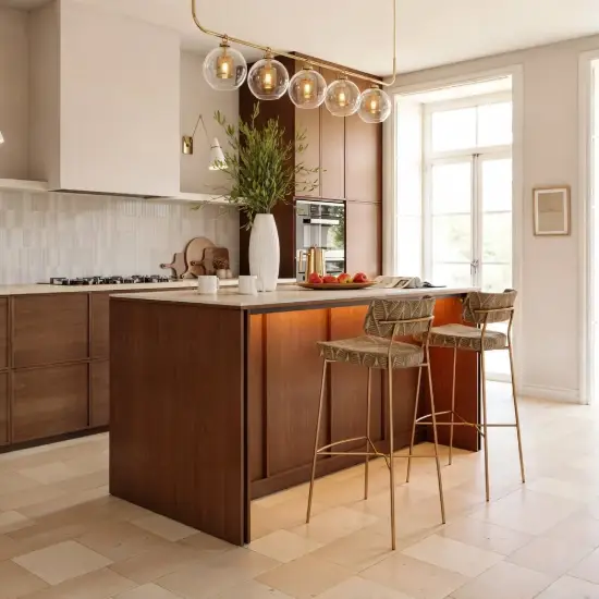 Modern 183 cm Faux Travertine Sintered Stone Kitchen Island with Storage & LED Light