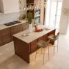Modern 183 cm Faux Travertine Sintered Stone Kitchen Island with Storage & LED Light