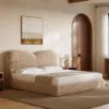 Modern Queen Size Chenille Upholstered Bed with Butterfly Shaped Headboard