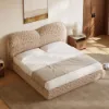 Modern Queen Size Chenille Upholstered Bed with Butterfly Shaped Headboard