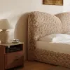 Modern Queen Size Chenille Upholstered Bed with Butterfly Shaped Headboard