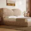 Modern Queen Size Chenille Upholstered Bed with Butterfly Shaped Headboard