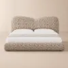 Modern Queen Size Chenille Upholstered Bed with Butterfly Shaped Headboard