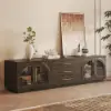 Arune 200 cm Arched Glass Doors Smoked Brown TV Stand with Storage and LED