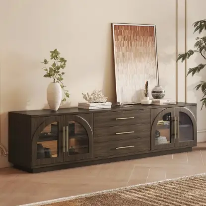 Picture of Arune 200 cm Arched Glass Doors Smoked Brown TV Stand with Storage and LED