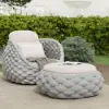 Cocaro Outdoor Hand-Woven Rope Footrest Storage Ottoman in Light Grey